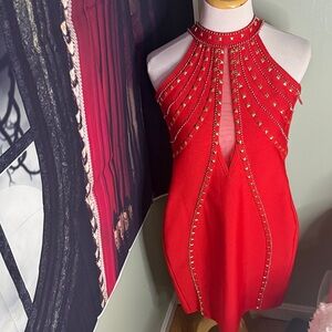 Fashion Nova Red bandage Studded Backless Dress